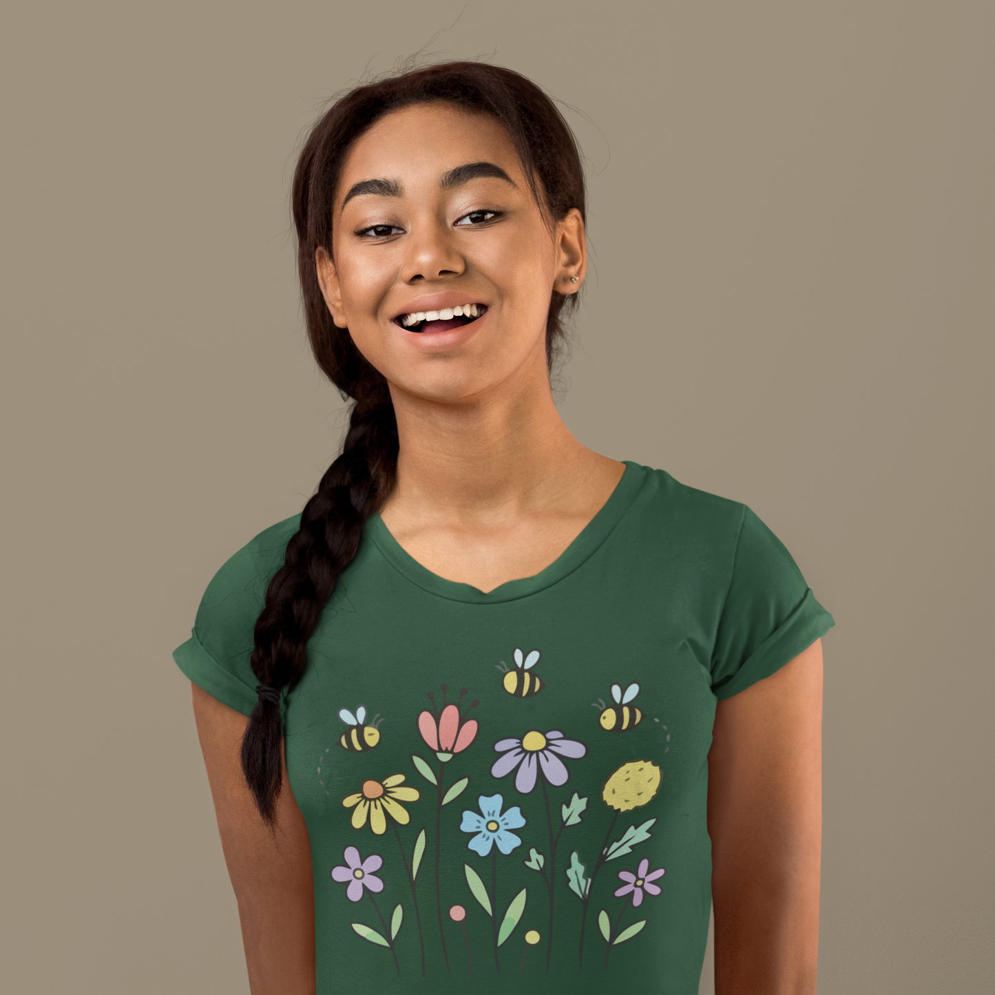 Women's T-Shirts Bees Flying Around Flowers