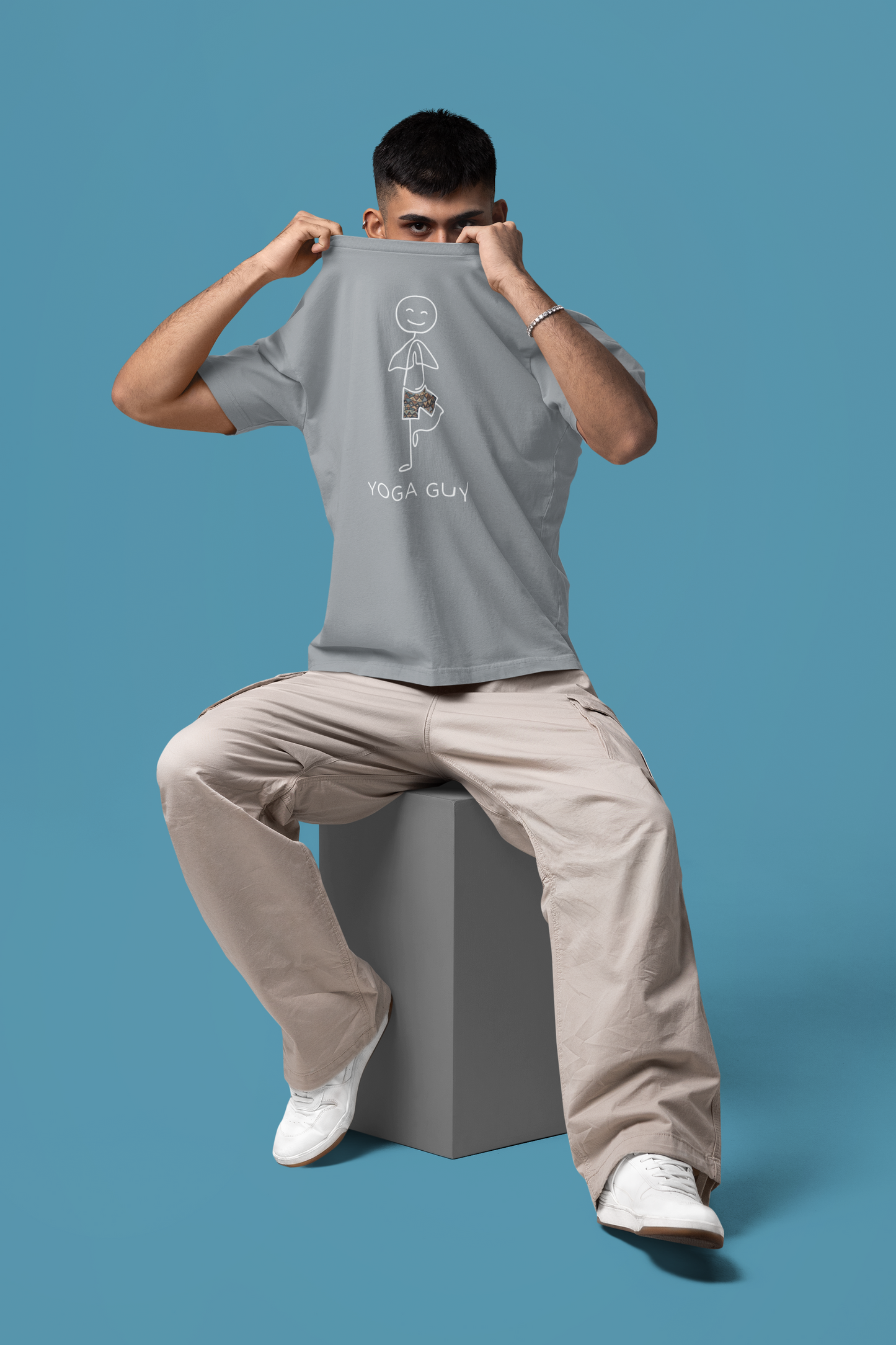 Trendy yoga graphic tee for men made with premium cotton oversized fit