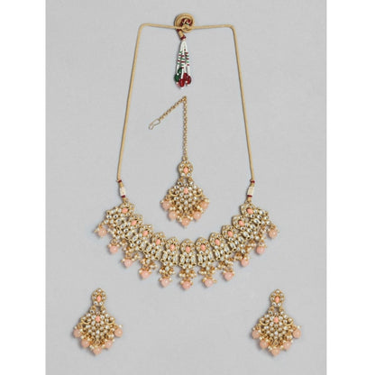Generic Women's Rose Gold Plated Alloy Necklace &amp; Earings Set (Pink)