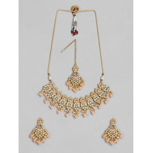 Generic Women's Rose Gold Plated Alloy Necklace &amp; Earings Set (Pink)