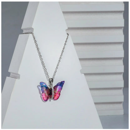 Generic Women's Stainless Steel Colorful Butterfly Pendent Dailywear chain (Silver Plated)