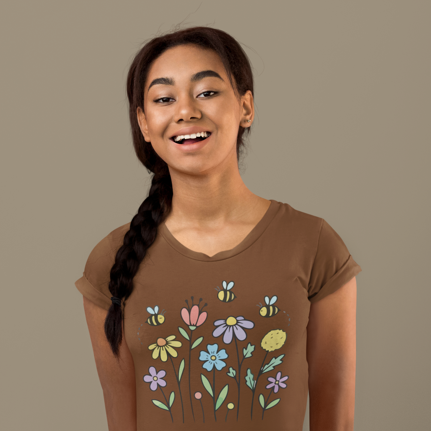 Women's T-Shirts Bees Flying Around Flowers