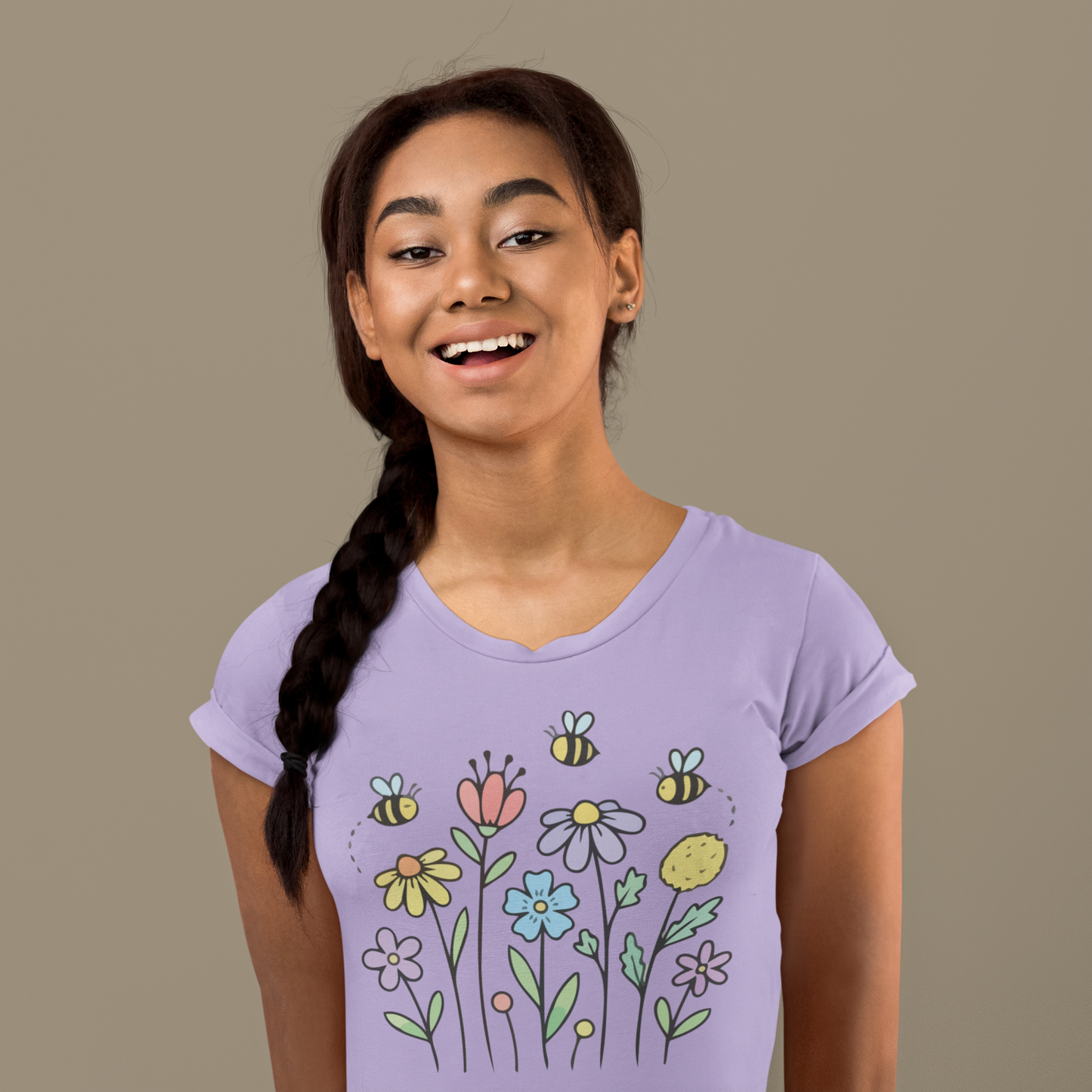 Women's T-Shirts Bees Flying Around Flowers