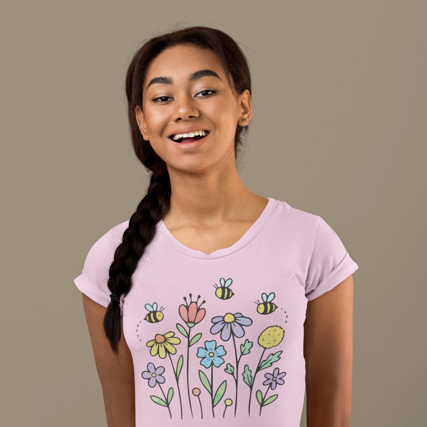 Women's T-Shirts Bees Flying Around Flowers
