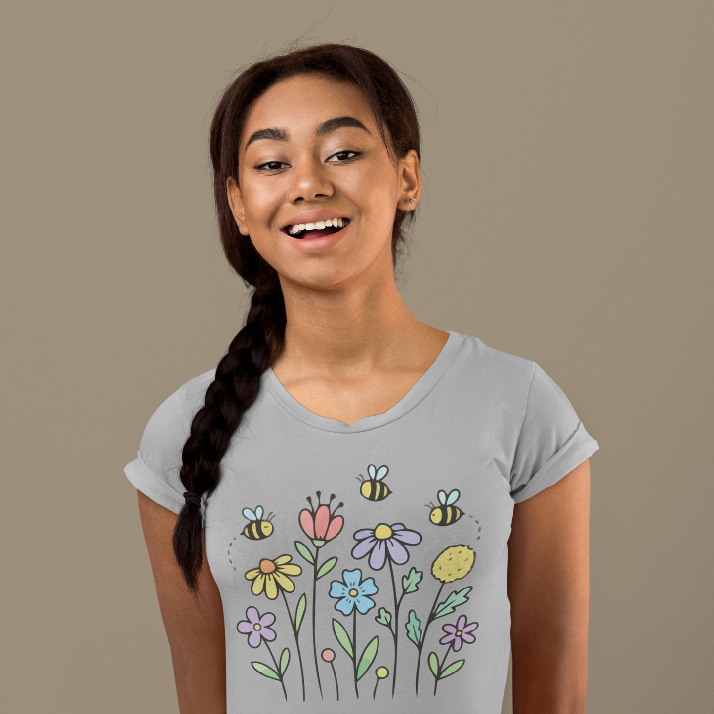 Women's T-Shirts Bees Flying Around Flowers
