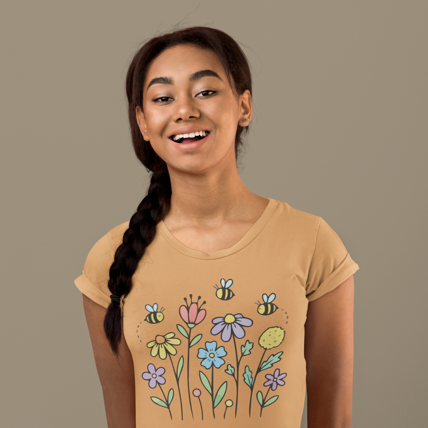Women's T-Shirts Bees Flying Around Flowers