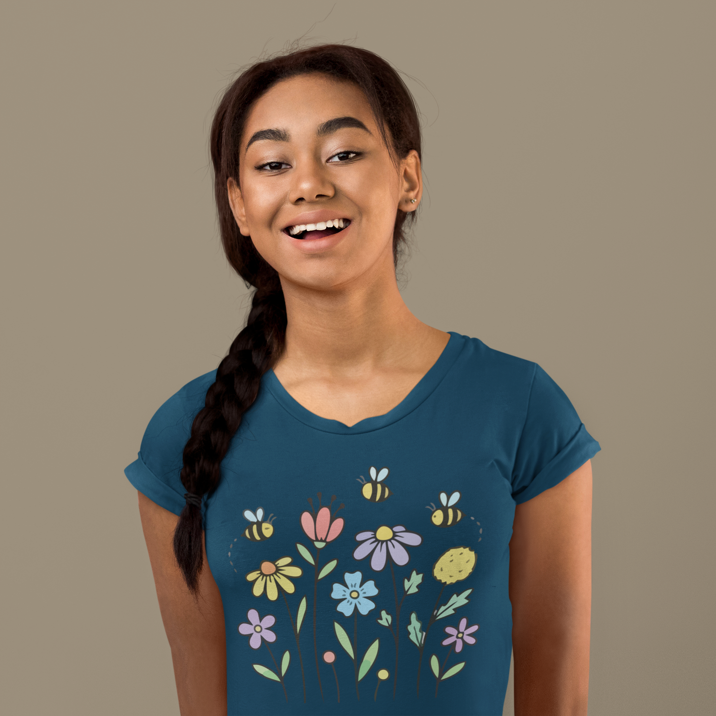 Women's T-Shirts Bees Flying Around Flowers
