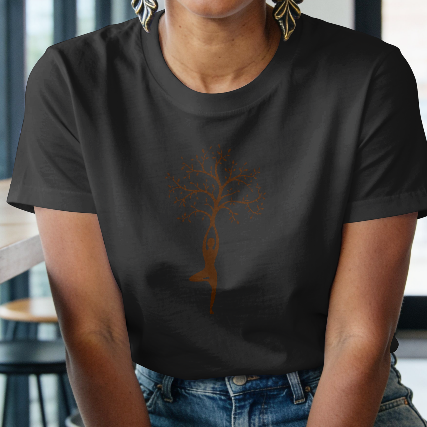 Women's Tree of Life Yoga Graphic T-Shirt in premium cotton with Vrikshasana yoga pose print and round neck design