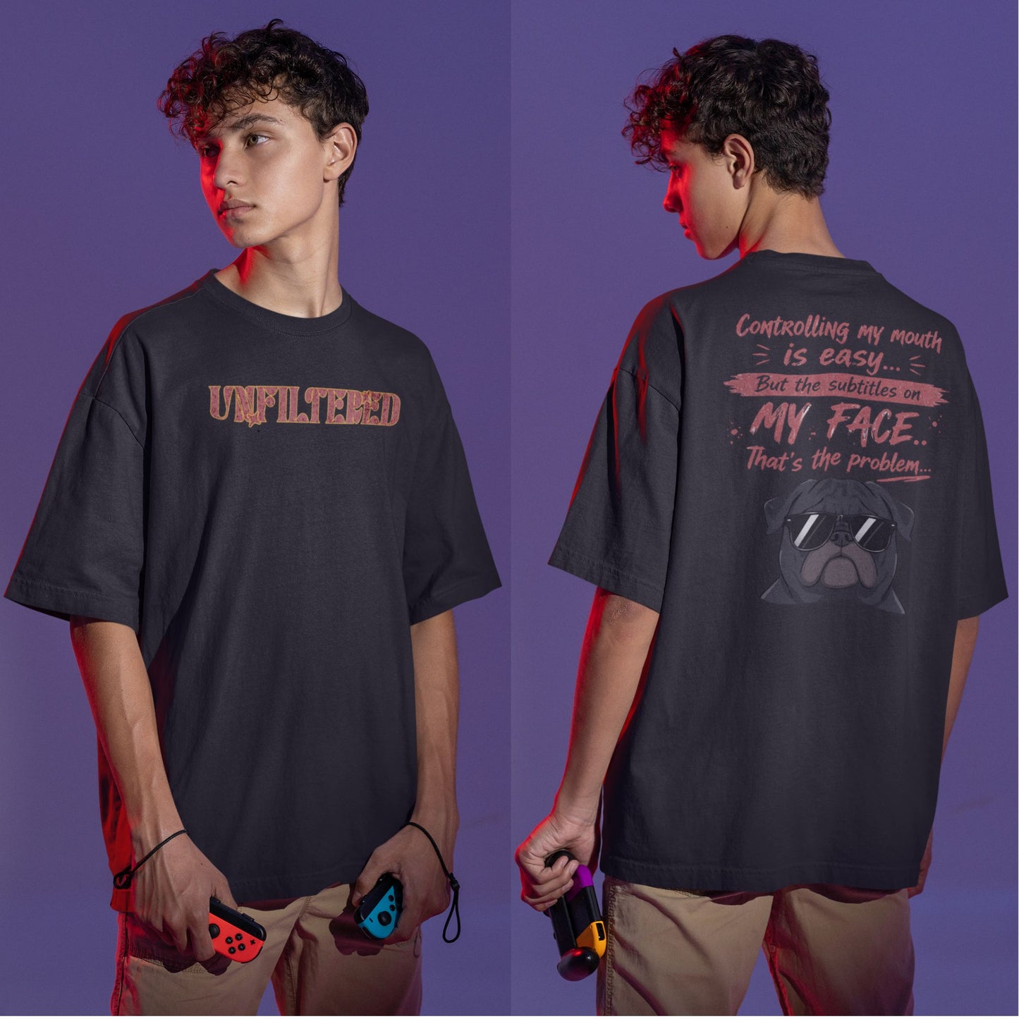 Funny oversized graphic t-shirt with sarcastic quote and cool dog design for Indian meme lovers and casual streetwear fans