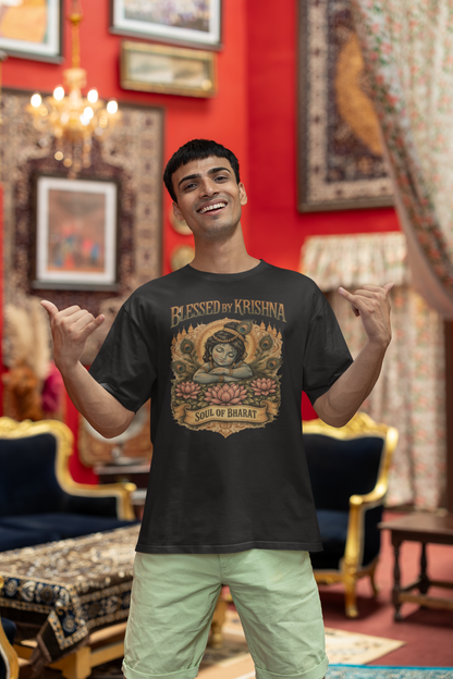 Krishna oversized t-shirt India 240 GSM cotton spiritual graphic tee Soul of Bharat design