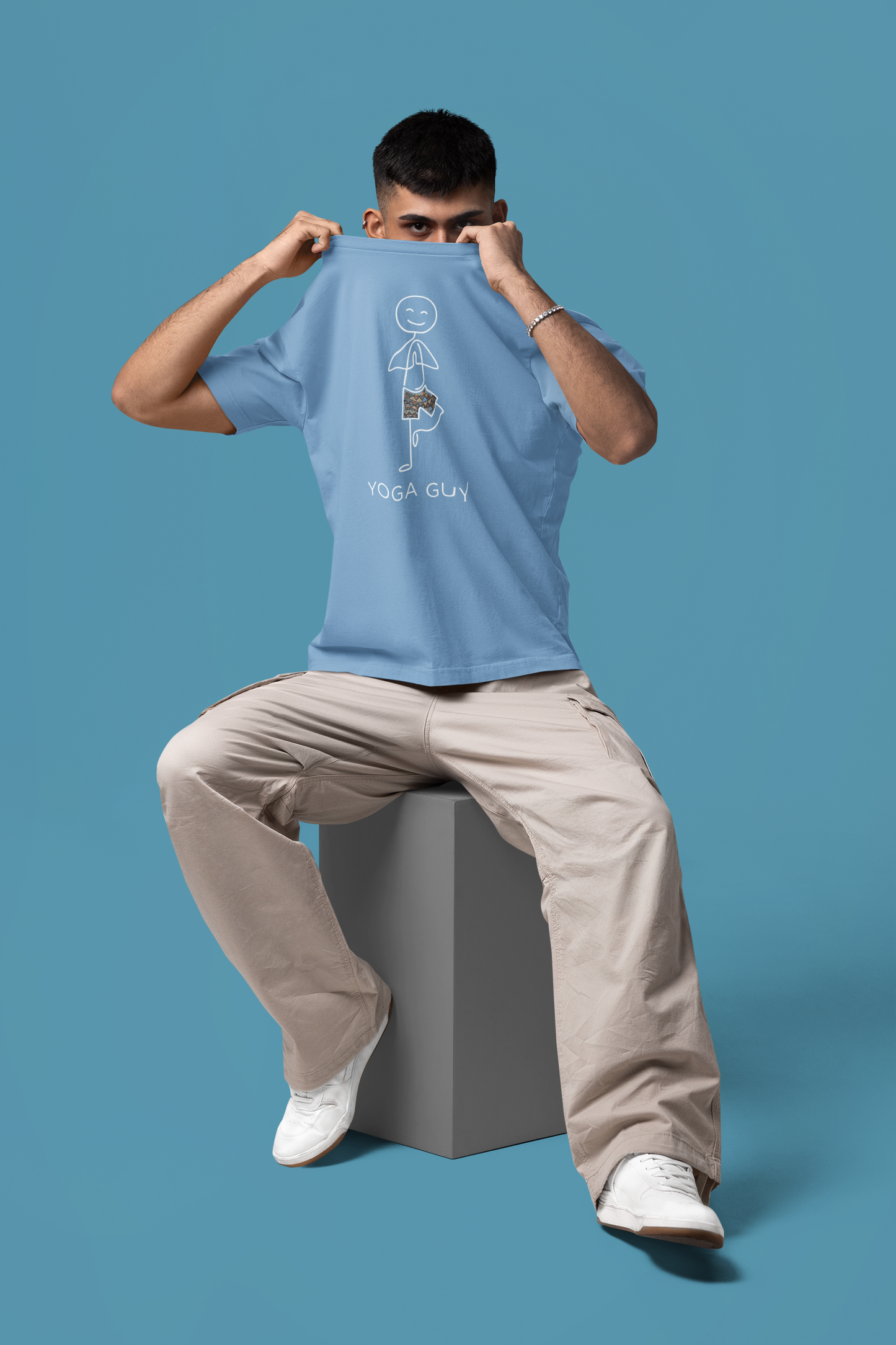 Trendy yoga graphic tee for men made with premium cotton oversized fit
