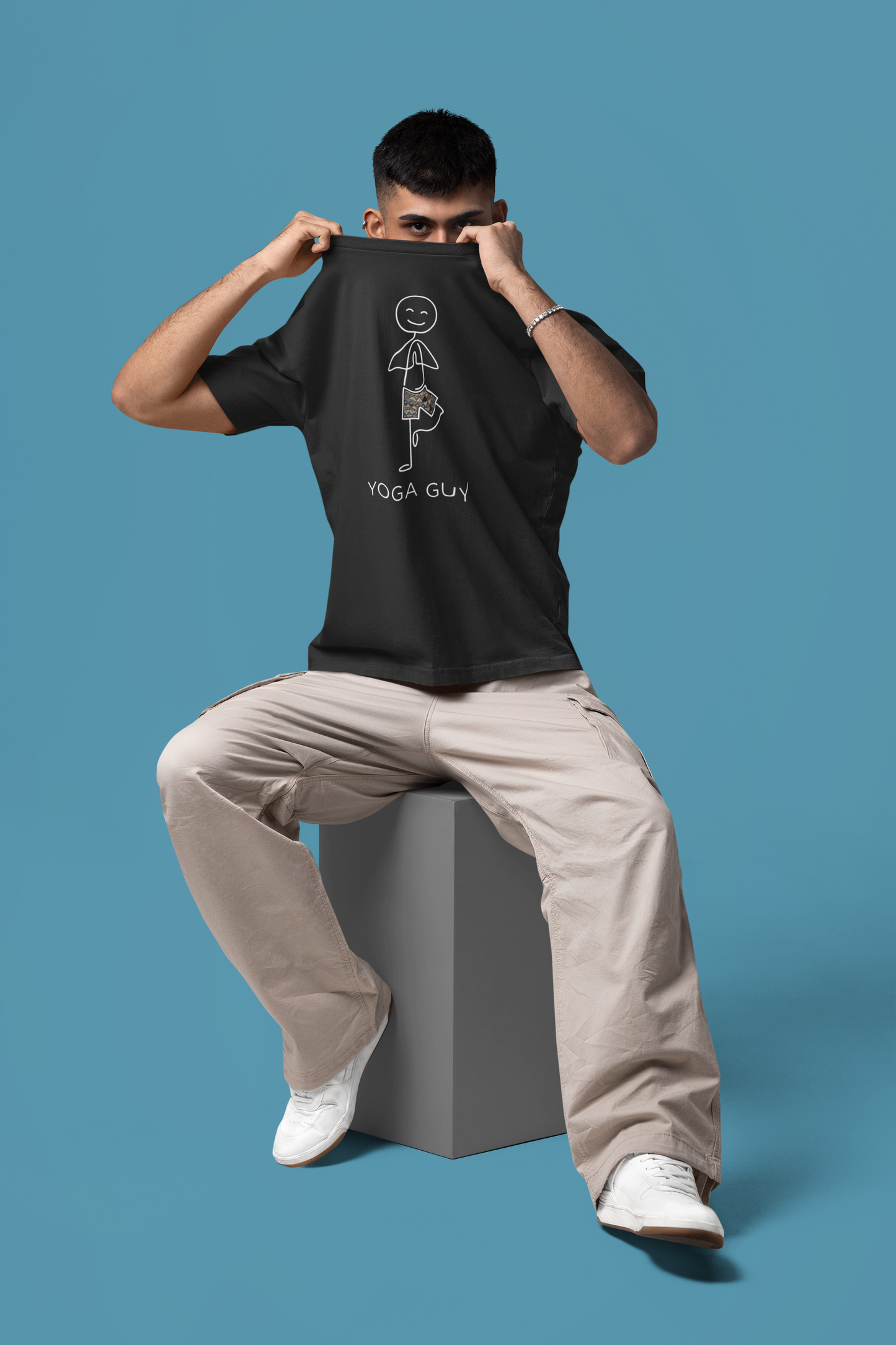 Trendy yoga graphic tee for men made with premium cotton oversized fit
