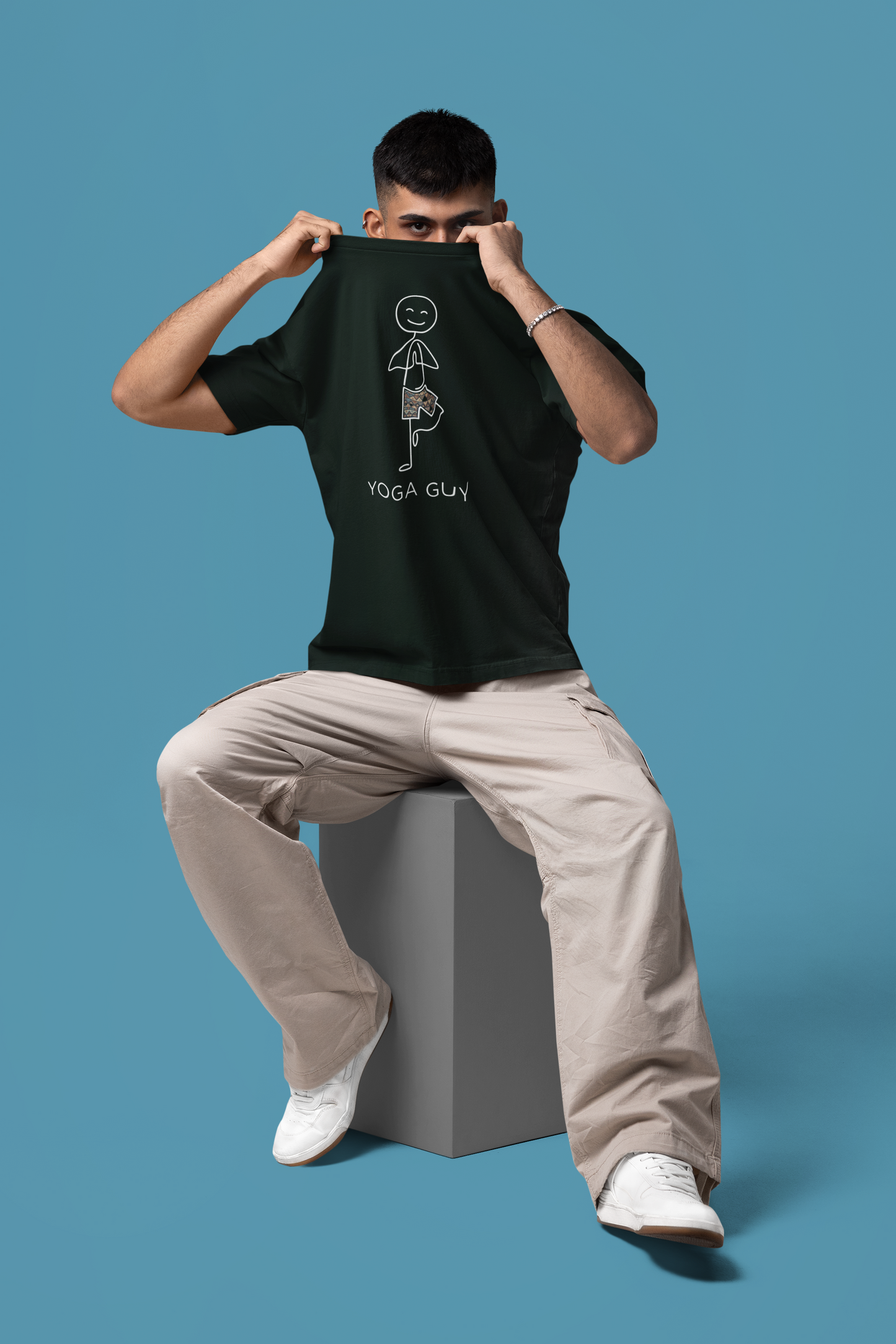 Trendy yoga graphic tee for men made with premium cotton oversized fit