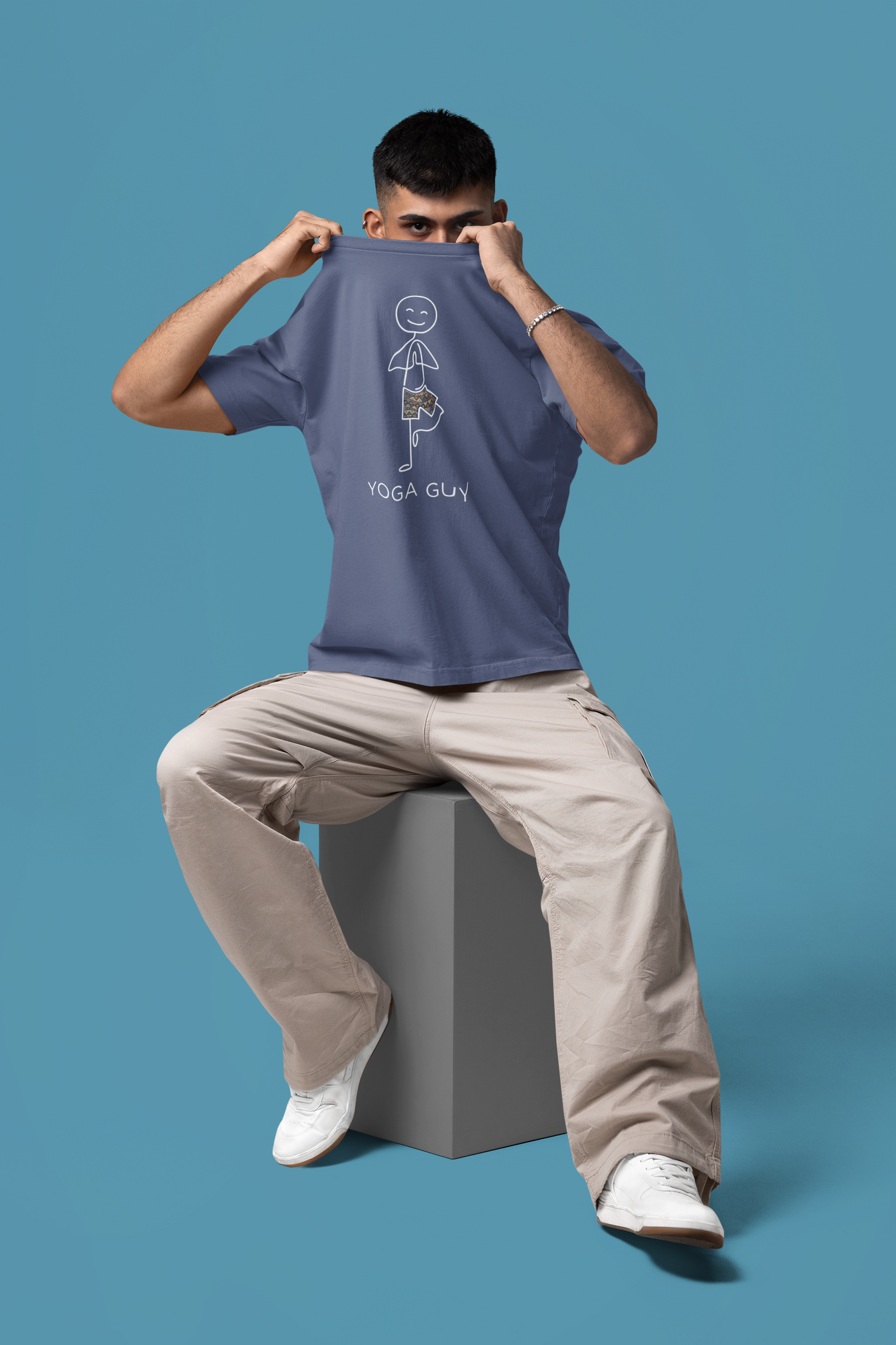 Trendy yoga graphic tee for men made with premium cotton oversized fit