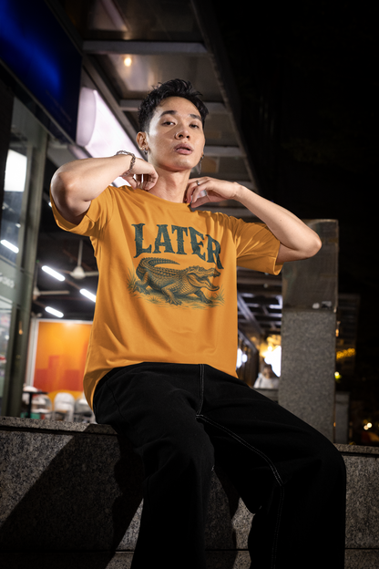 Golden Yellow oversized streetwear unisex  t-shirt with graphic print