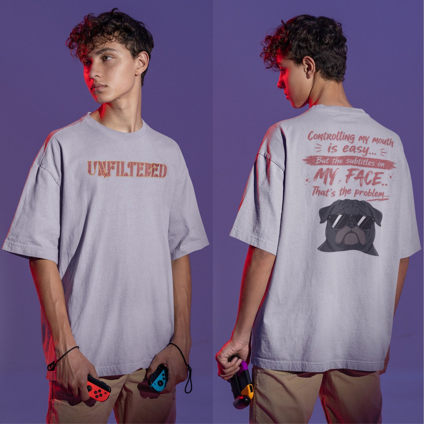 Funny oversized graphic t-shirt with sarcastic quote and cool dog design for Indian meme lovers and casual streetwear fans