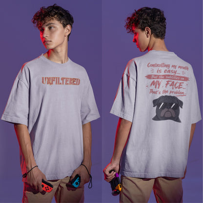 Funny oversized graphic t-shirt with sarcastic quote and cool dog design for Indian meme lovers and casual streetwear fans