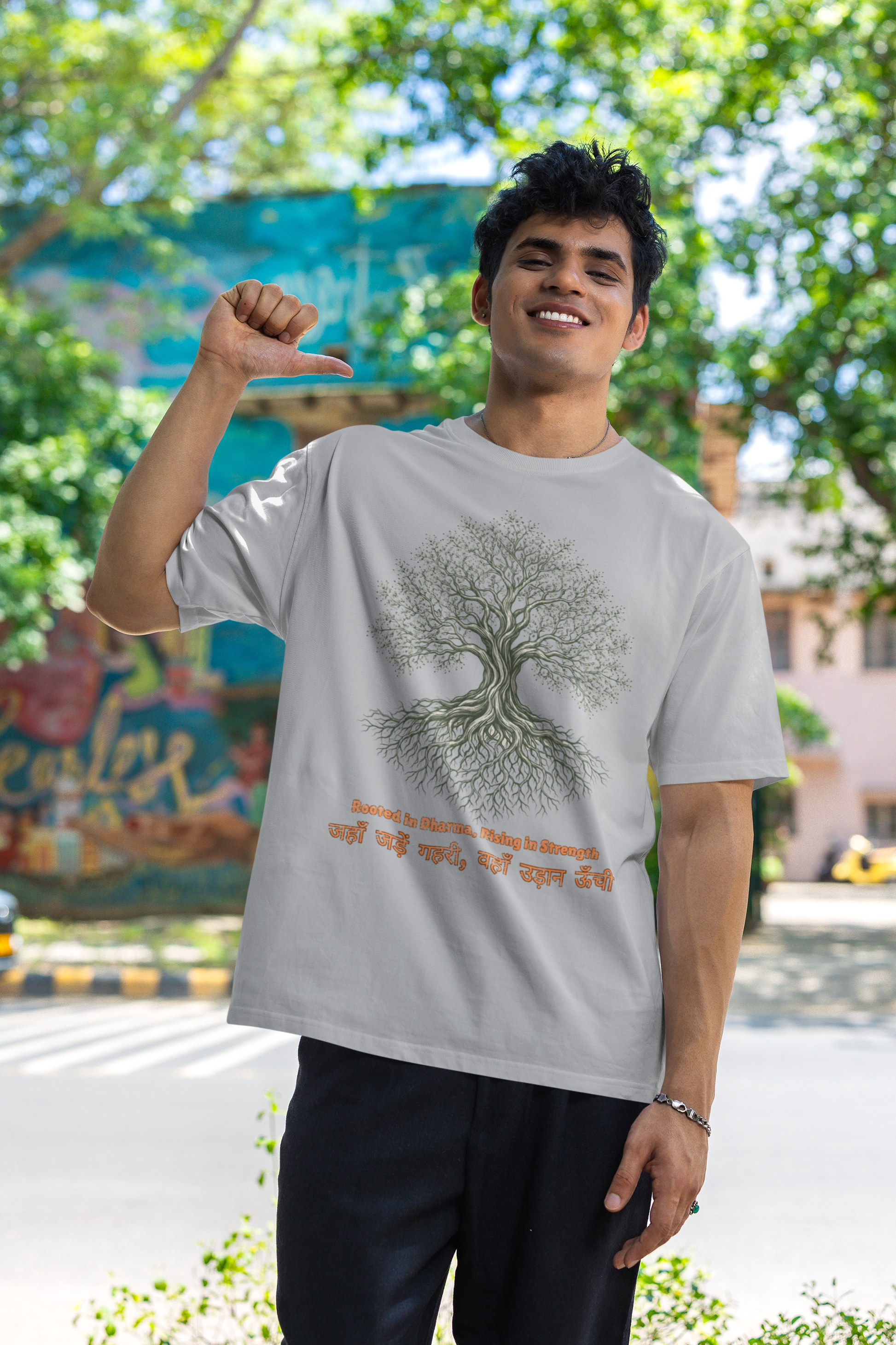 Men’s oversized Tree of Life graphic t-shirt with gnarled tree print, 100% cotton streetwear tee