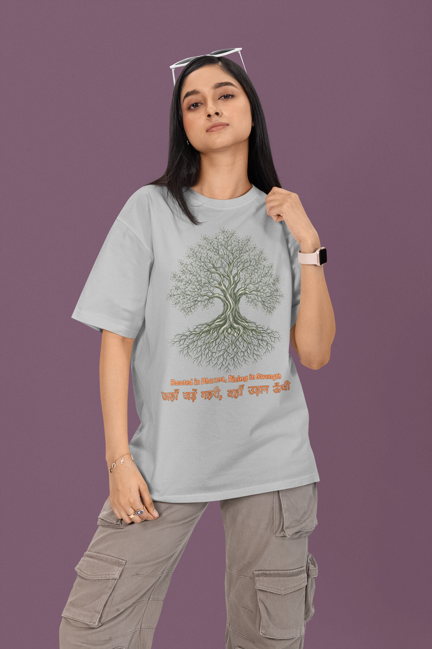 Women’s oversized Tree of Life graphic t-shirt with gnarled tree print, 100% cotton streetwear tee