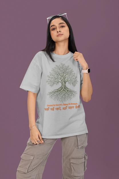 Women’s oversized Tree of Life graphic t-shirt with gnarled tree print, 100% cotton streetwear tee