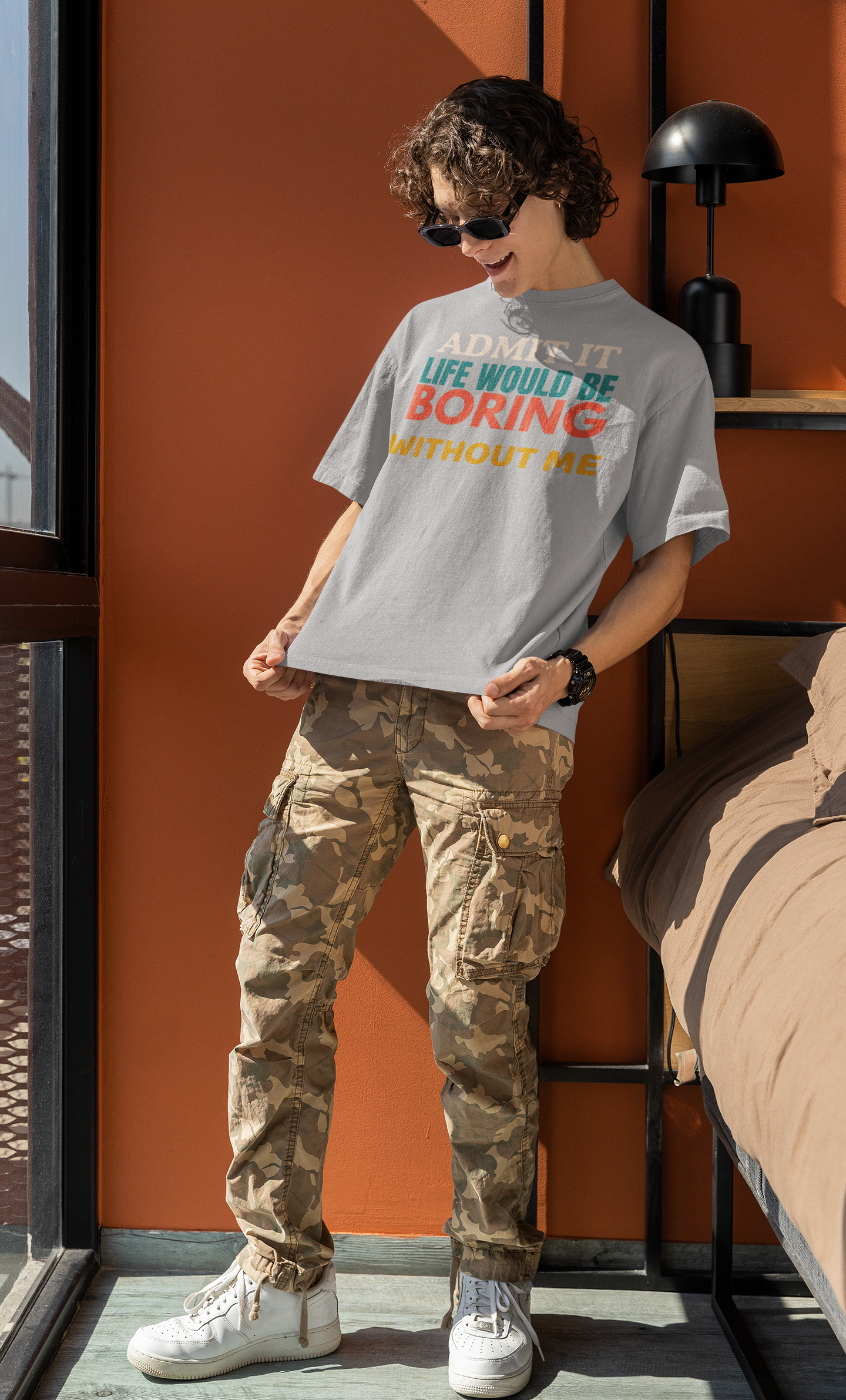 Oversized unisex t-shirt with bold sassy graphic print 'Admit It, Life Would Be Boring Without Me', 100% cotton 180 GSM, drop shoulder fit