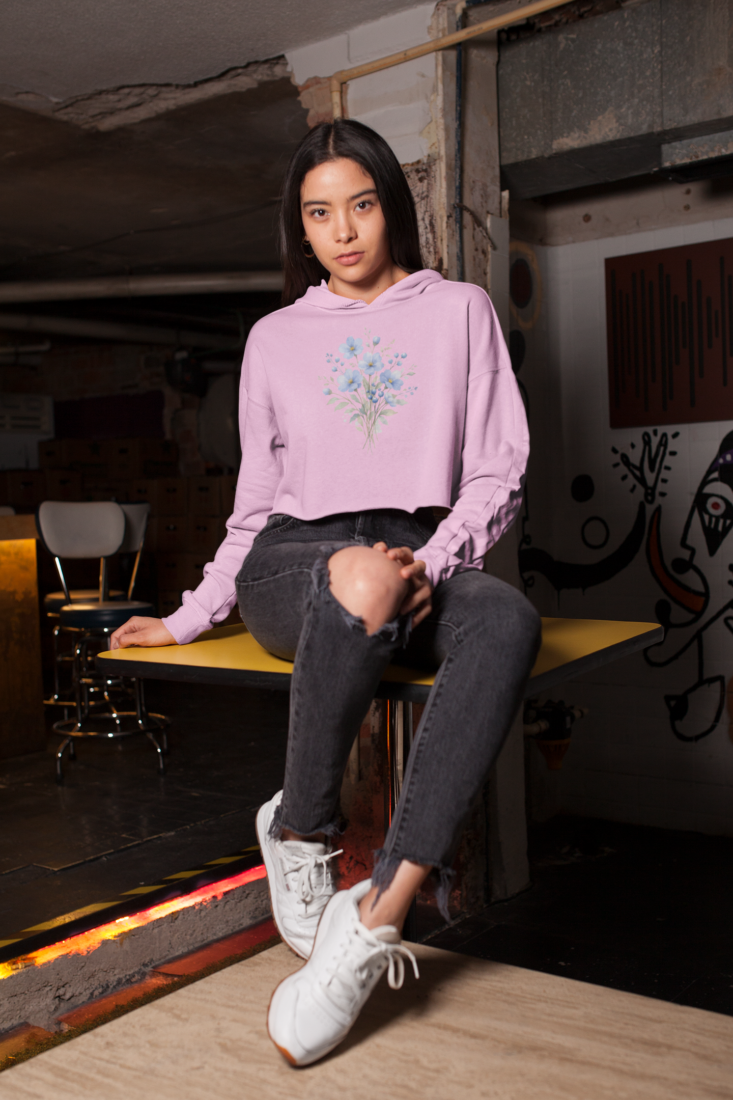 Lavender Crop Hoodie Women India | Cute Floral Crop Hooded Sweatshirt