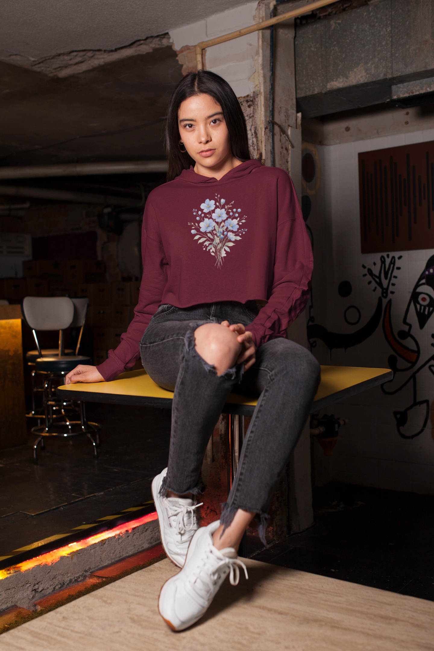 Lavender Crop Hoodie Women India | Cute Floral Crop Hooded Sweatshirt