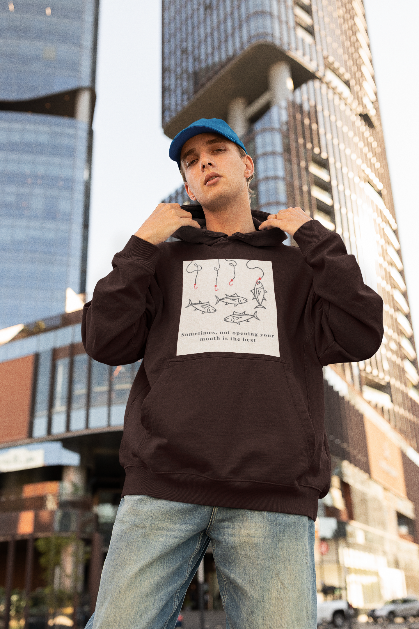 Oversized maroon unisex hoodie with aesthetic fish graphic print, Gen Z streetwear style, relaxed fit sweatshirt India