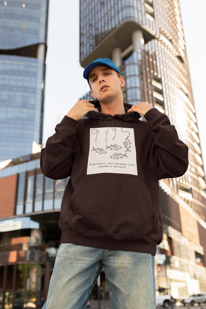 Oversized maroon unisex hoodie with aesthetic fish graphic print, Gen Z streetwear style, relaxed fit sweatshirt India