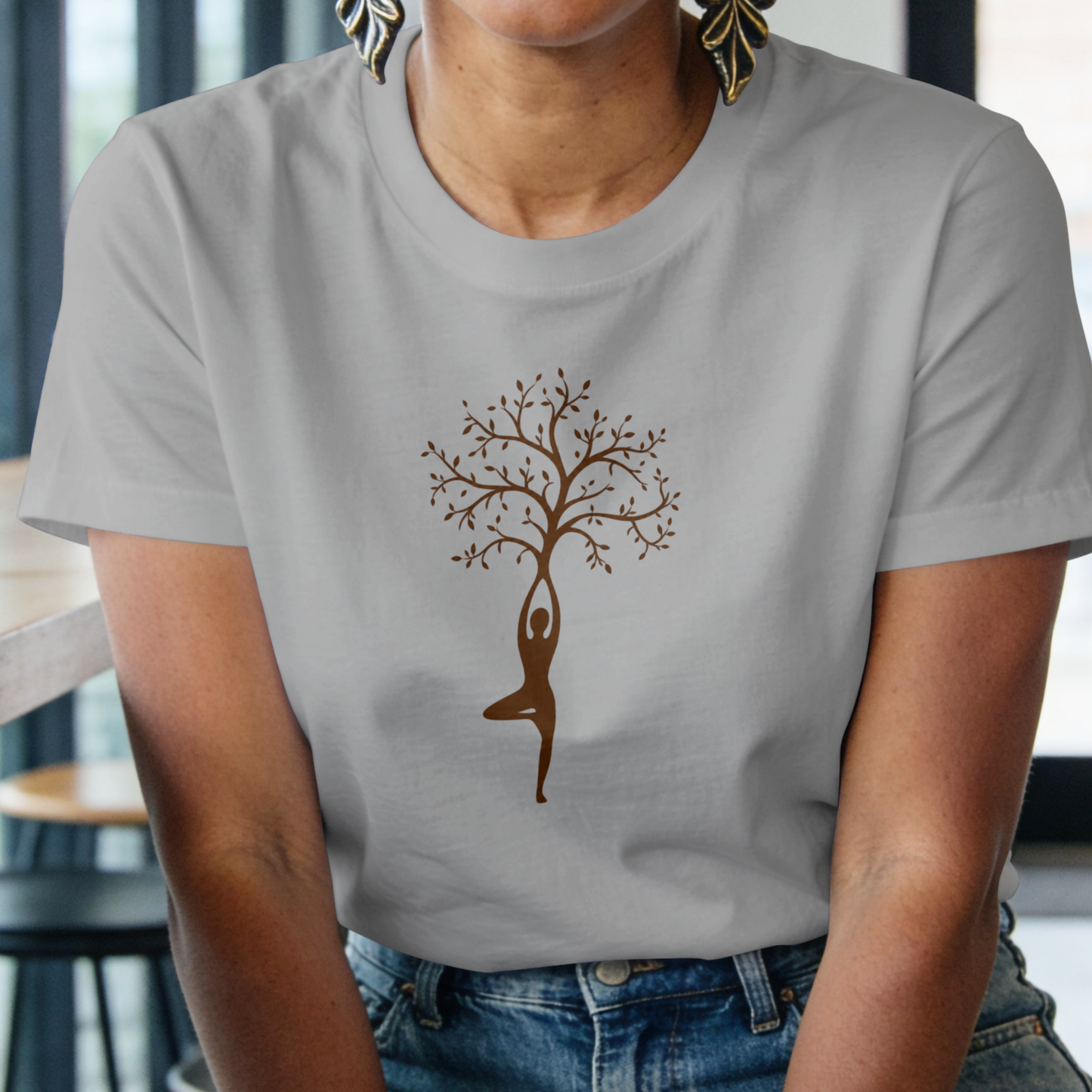 Women's Tree of Life Yoga Graphic T-Shirt in premium cotton with Vrikshasana yoga pose print and round neck design