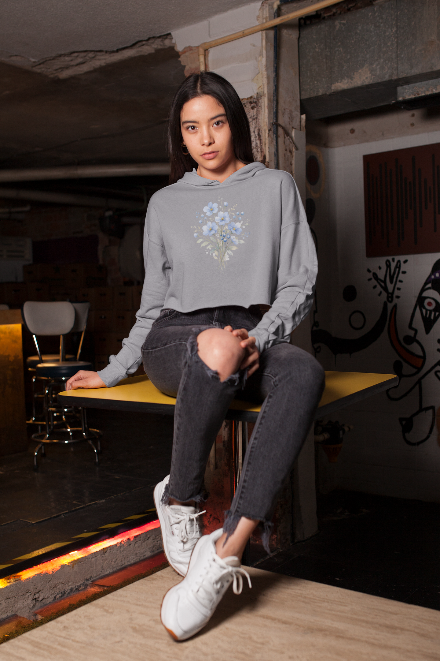 Lavender Crop Hoodie Women India | Cute Floral Crop Hooded Sweatshirt