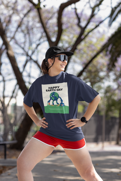 Earth Day oversized cotton t shirt India with cute planet graphic eco friendly unisex tee