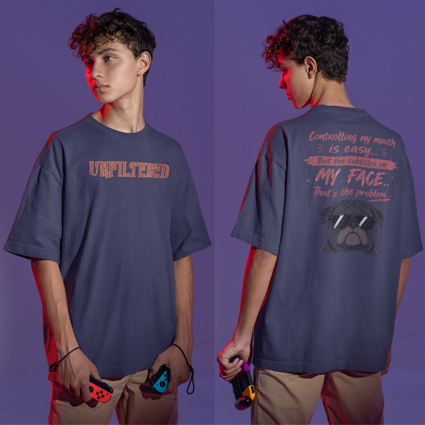 Funny oversized graphic t-shirt with sarcastic quote and cool dog design for Indian meme lovers and casual streetwear fans