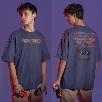Funny oversized graphic t-shirt with sarcastic quote and cool dog design for Indian meme lovers and casual streetwear fans