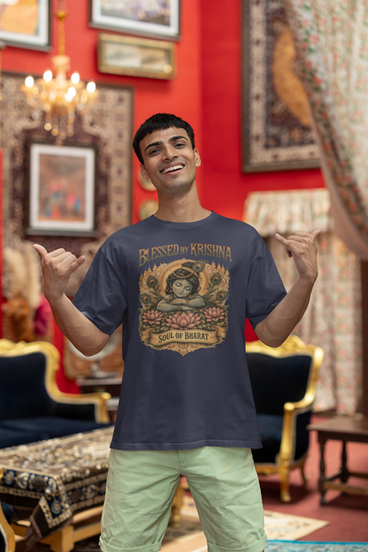 Krishna oversized t-shirt India 240 GSM cotton spiritual graphic tee Soul of Bharat design