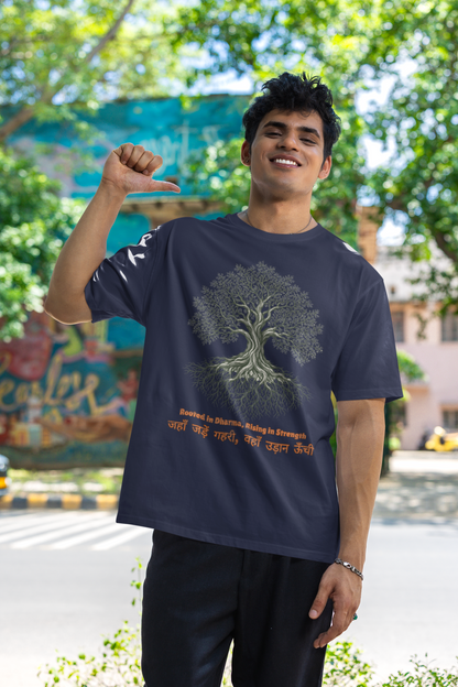 Men’s oversized Tree of Life graphic t-shirt with gnarled tree print, 100% cotton streetwear tee