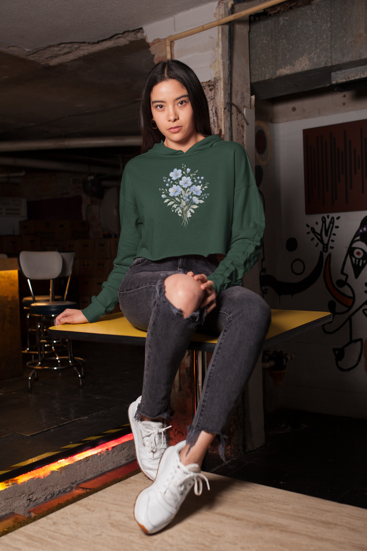 Lavender Crop Hoodie Women India | Cute Floral Crop Hooded Sweatshirt