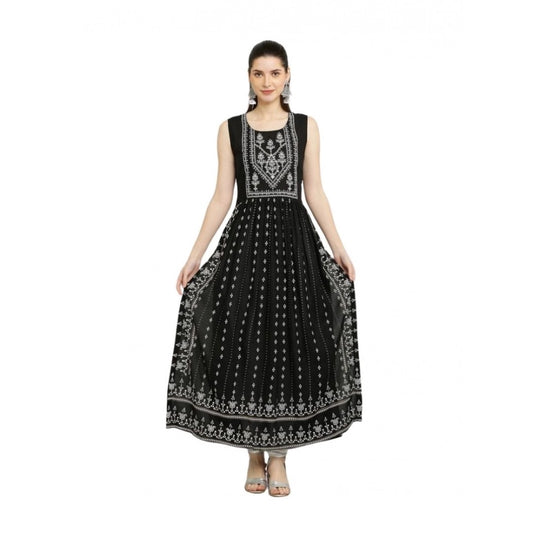 Generic Women's Casual Rayon Sleeveless Kurti (Black)