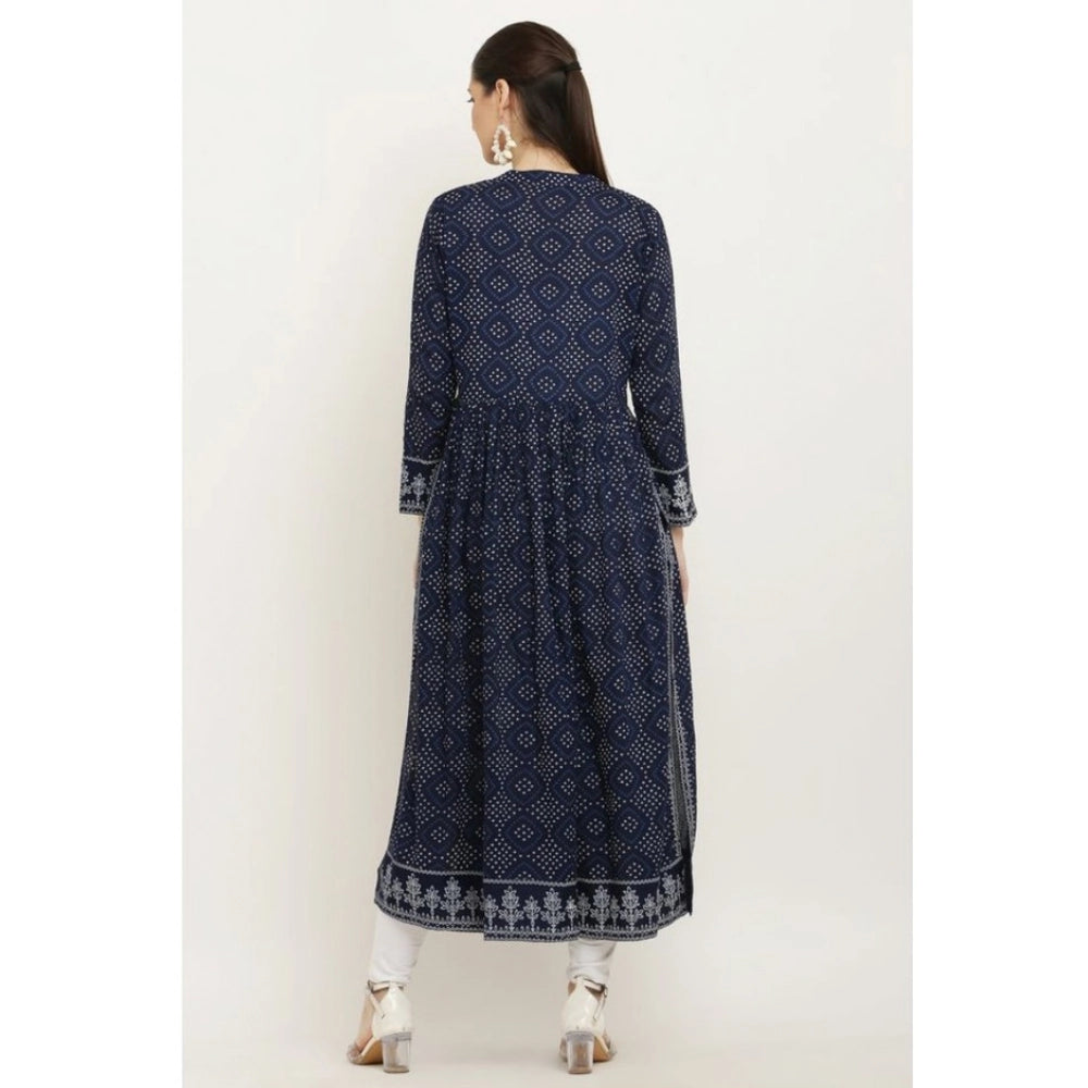 Generic Women's Casual Rayon Full sleeve Kurti (Blue)