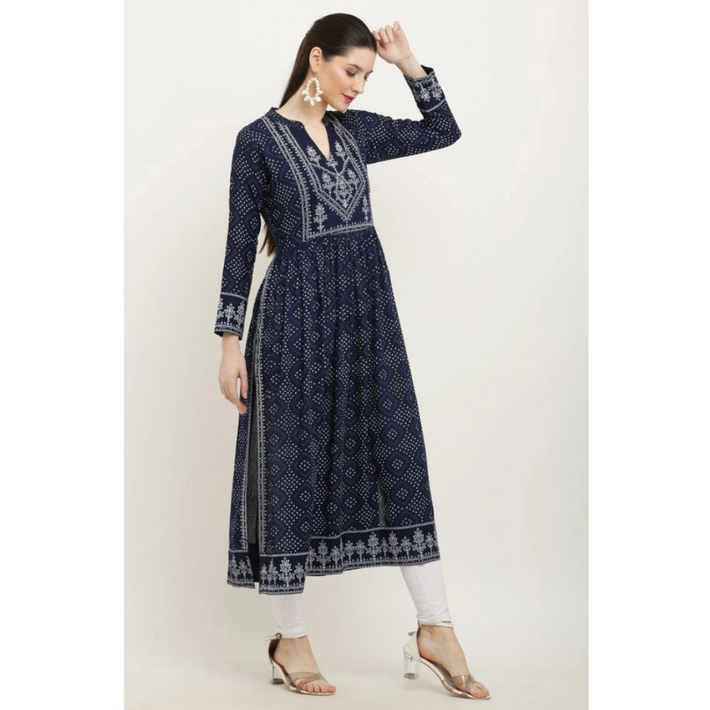 Generic Women's Casual Rayon Full sleeve Kurti (Blue)