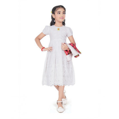 Generic Girl's Heavy Chicken Printed Short Sleeve Round Neck Dress (White)
