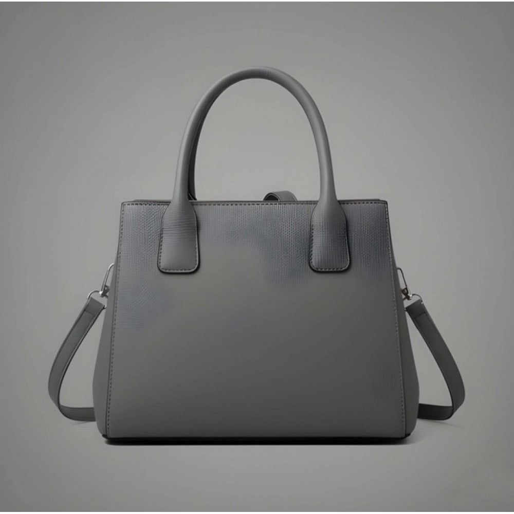 Generic Women's PU Leather Solid Shoulder Zipper Handbag (Grey)