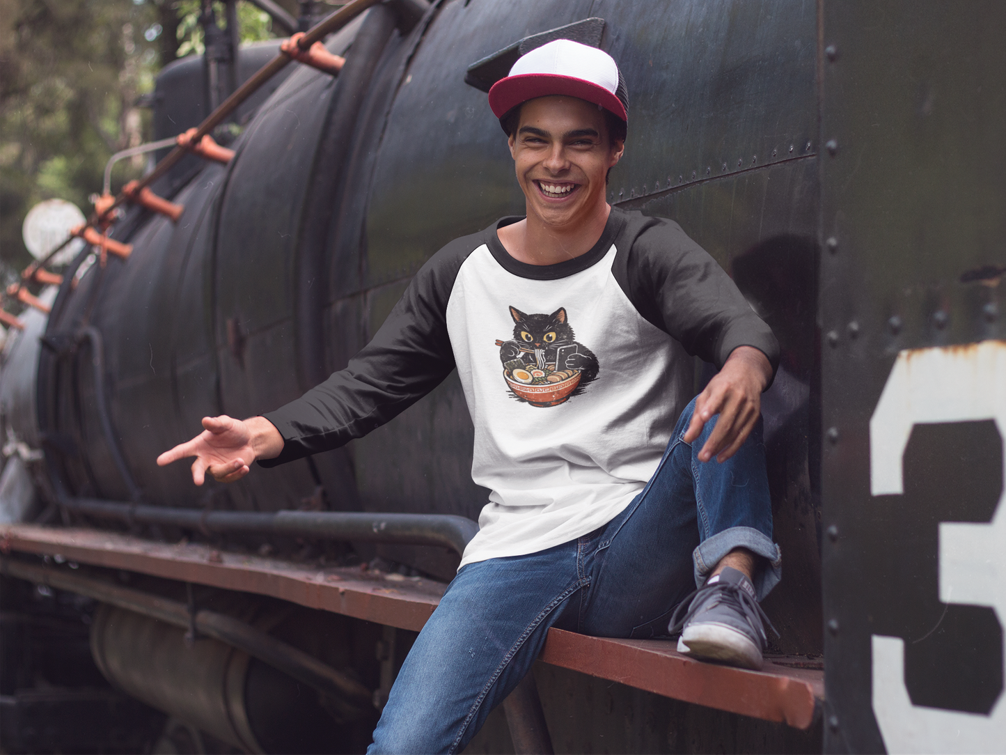 Unisex Raglan T-Shirt Cat Rahmen