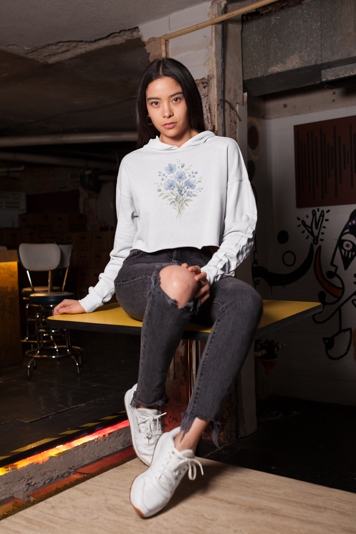 Lavender Crop Hoodie Women India | Cute Floral Crop Hooded Sweatshirt