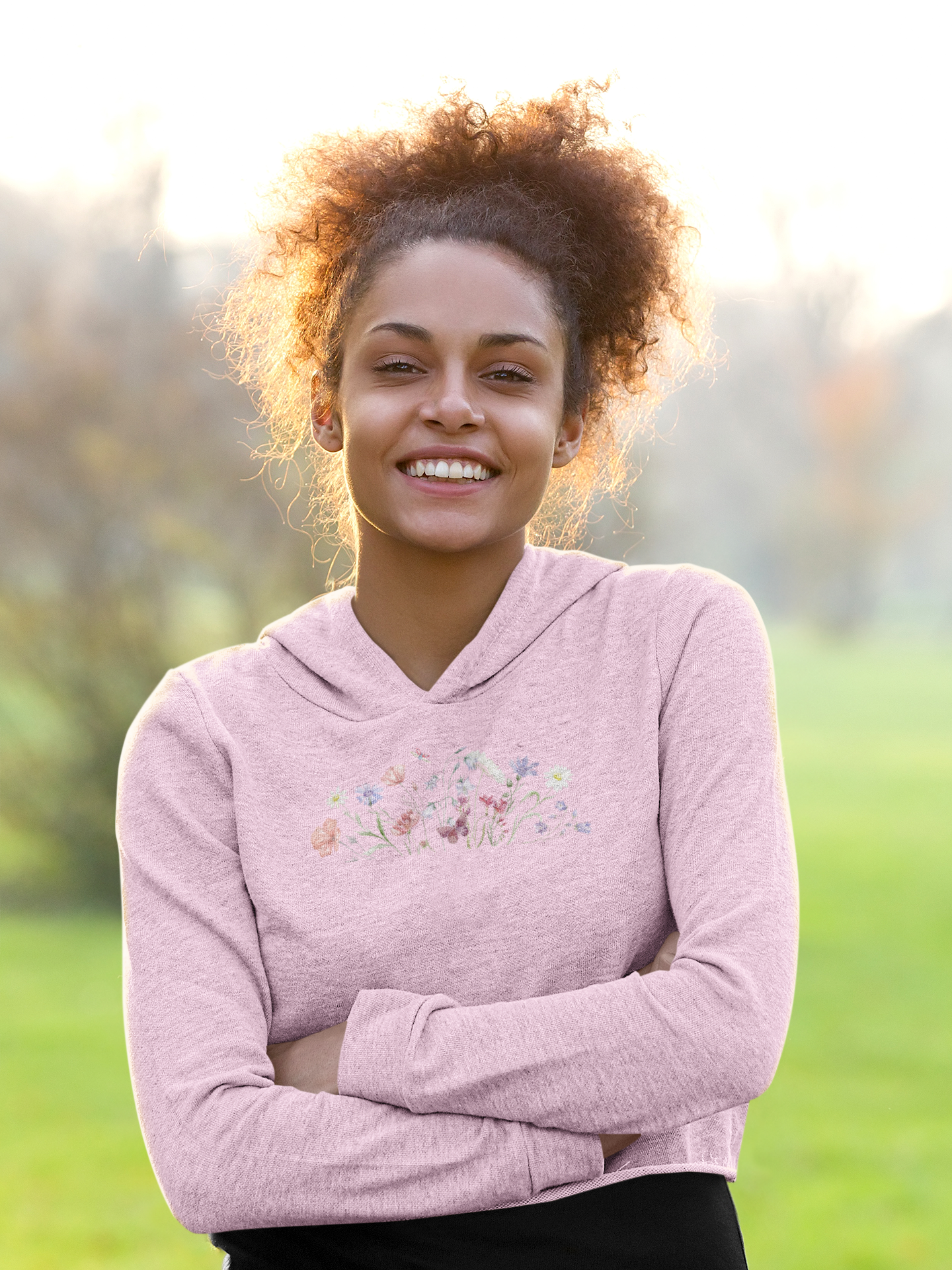 Women's Crop Hoodie Water Colour Wild Flowers