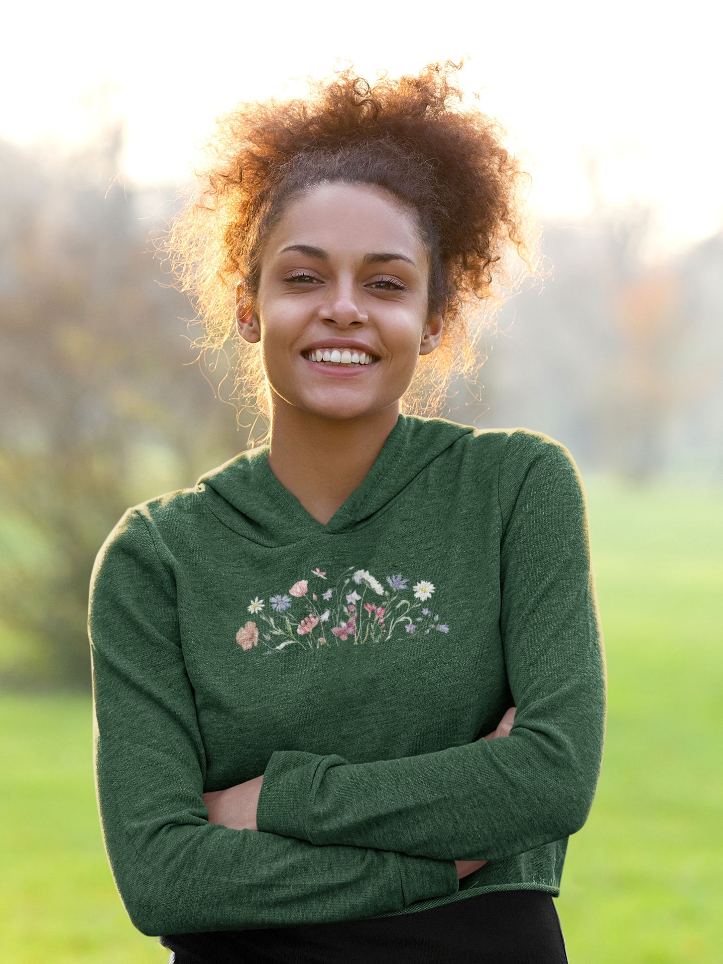 Women's Crop Hoodie Water Colour Wild Flowers