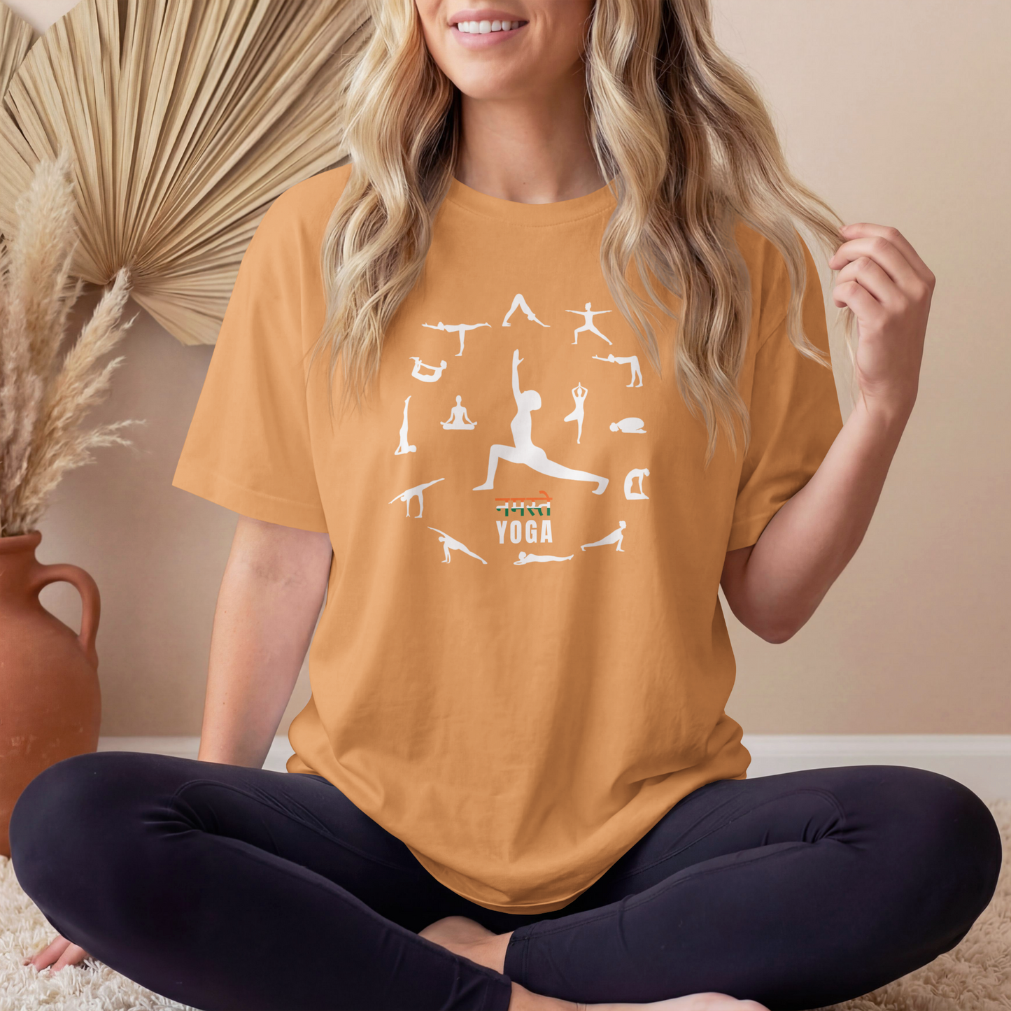 Women's Namaste Yoga Poses T-Shirt featuring yoga asanas graphic design on premium cotton tee